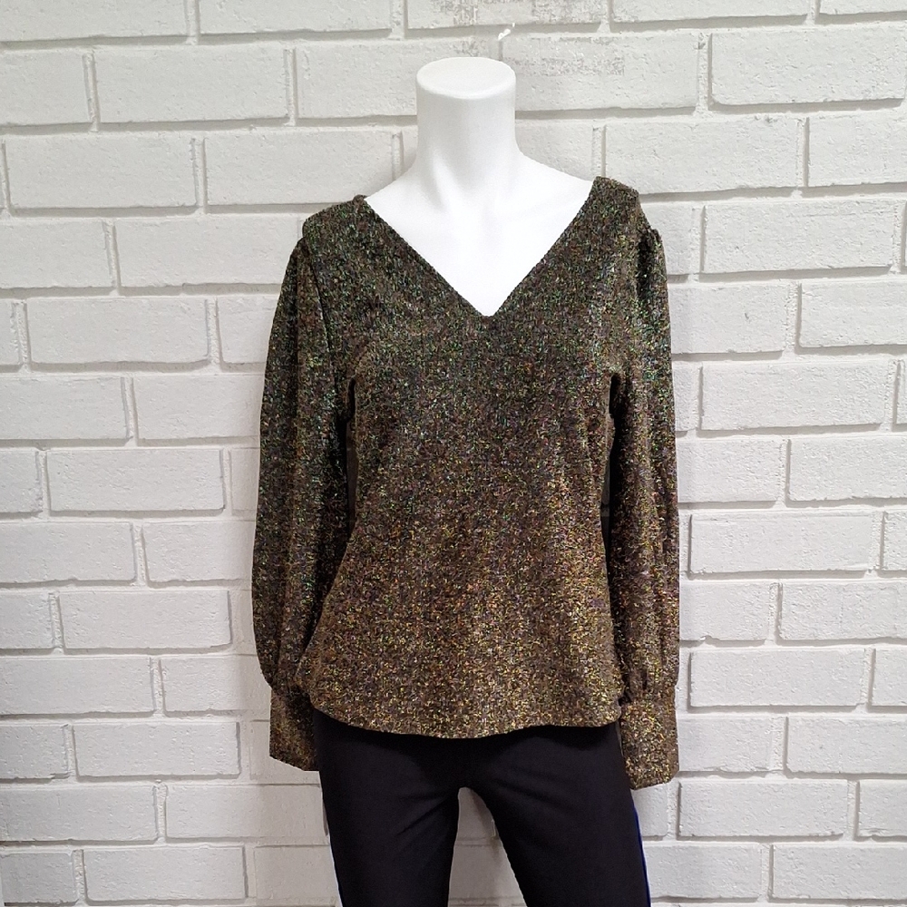 Alex & Parker V-Neck Gold & Silver Glitter Sweater. Size Medium NWT